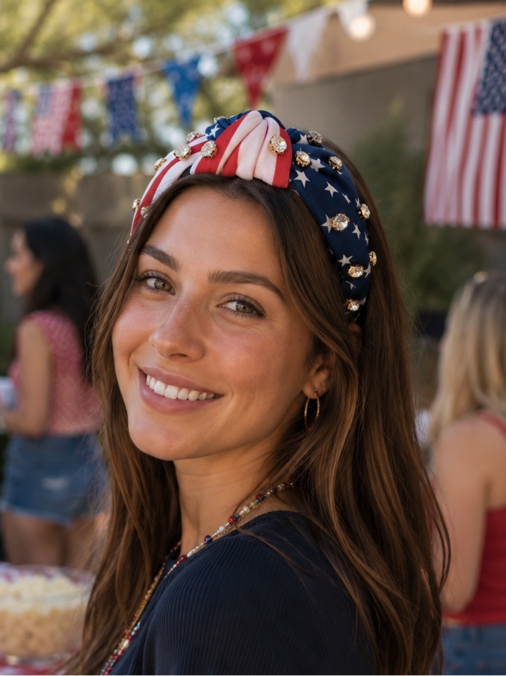 Knot Headband US Flag print rhinestones NWT